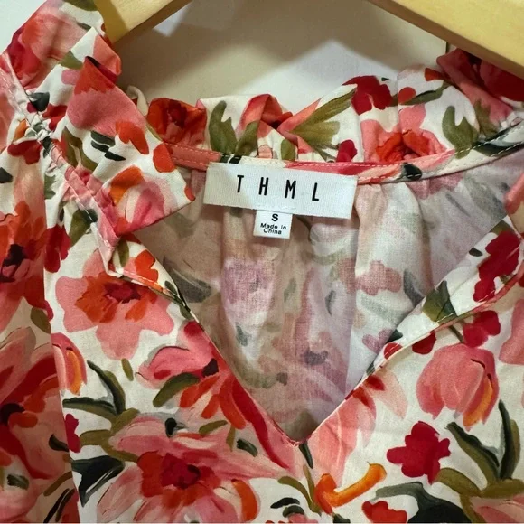 THML Red and Pink Floral Shirt. Size small. - Picture 2 of 5